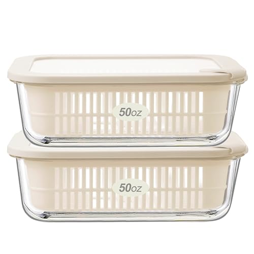 Glass Food Storage Containers with Glass Lids, Microwave Safe Food Container Set, Aitight Meal Prep Container Set, BPA Free Colander, LeakProof, 2 Pack - color: ‎Ivory White -2p