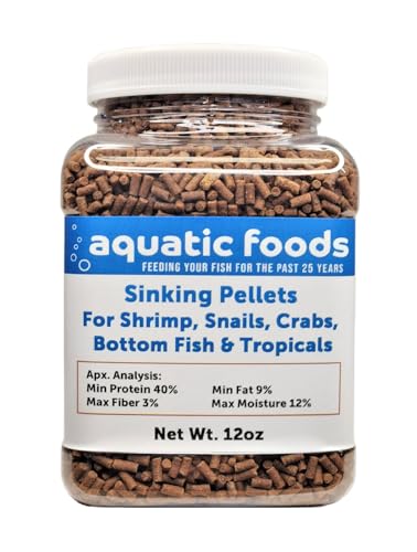 Shrimp Sinking Pellets 40% Protein, Apx. 1/16" x 3/8"... 12oz Small Jar | 40% Protein, Apx. 1/16" x 3/8", Sinking Pellet, Crab, Crayfish, Snail, Shrimp, All Tropical Fish, Bottom Feeders - size: 12 Ounce (Pack of 1)
