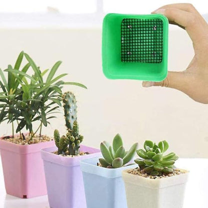 100PCS Plastic Mesh Screen 4 x 4 inches Square Mesh Gasket Earth Leakage Prevention Bonsai Pot Mesh Screen Plant Pot Hole Mesh Mat Drainage Hole Screen Planter Hole Mesh Mat Black