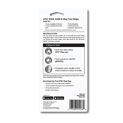 HTH 1276 Swimming Pool Care 6 Way Test Strips, Swimming Pool Water Chemical Tester, 30 Strips | Swimming Pool Water Chemical Tester - Uses Google Cloud Vision technology for accurate results; fast - 30 strips - size: No Size, style: Test Strips