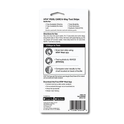 HTH 1276 Swimming Pool Care 6 Way Test Strips, Swimming Pool Water Chemical Tester, 30 Strips | Swimming Pool Water Chemical Tester - Uses Google Cloud Vision technology for accurate results; fast - 30 strips - size: No Size, style: Test Strips