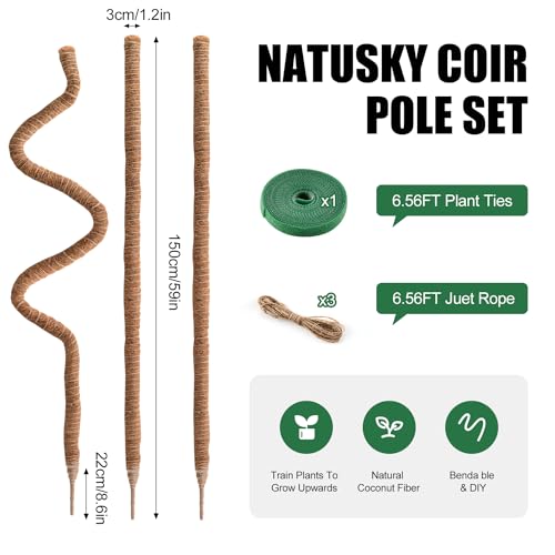 3 Pack Moss Pole 63 Inch Monstera Plant Sticks Support Tall Long Stakes | Climbing Indoor Large Bendable Handmade DIY Shape Grow Upwards - color: 3 Pack