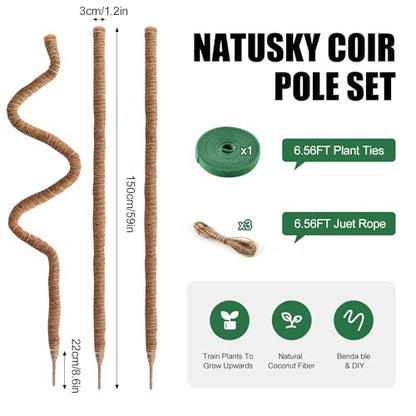 3 Pack Moss Pole 63 Inch Monstera Plant Sticks Support Tall Long Stakes | Climbing Indoor Large Bendable Handmade DIY Shape Grow Upwards - color: 3 Pack