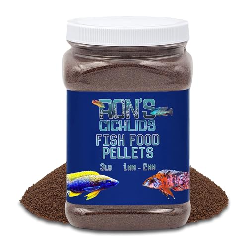 RON'S CICHLIDS African Cichlid Fish Food, Premium Tropical Fish Food Pellets with Protein, Veggies & Fruits for Healthier, Brighter & Bigger Tropical Fish & Cleaner Tanks, Juvie Blend, 3 LB - size: 3 Pound (Pack of 1)