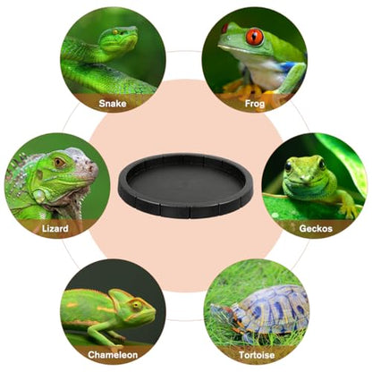 Popetpop 2 Pcs Reptile Feeding Dish: Plastic Turtle Food Bowl, Reptile Food Dish for Tortoise, Leopard Gecko, Lizard, Bearded Dragon, Snake Drinking and Eating (Black, 6.9 Inch)