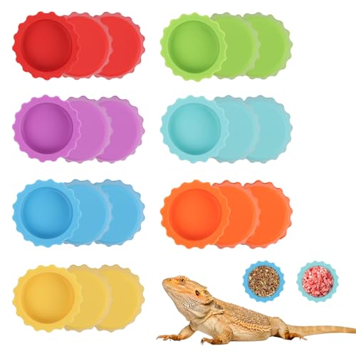 21 Pack Crested Gecko Food and Water Dish, Silicone Reptile Food Bowl, Gecko Tank Accessories for Hermit Crab, Tarantula, Isopods and Lizard, 7 Colors