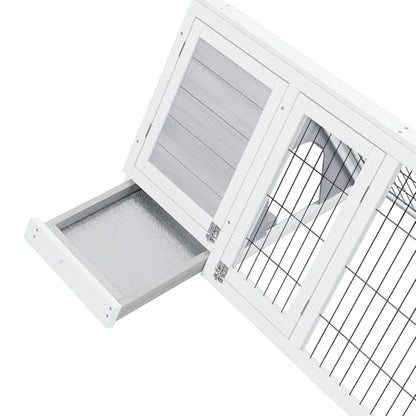 Tortoise Habitat Playpen Large Turtle Enclosure House Indoor Outdoor | Wooden Triangle Reptile Lounge, Ventilating Wire Fence, Fits Small Animals - color: White1
