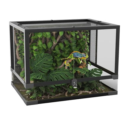 24"X18"X18" Reptile Terrarium, Front Opening Reptile Glass Tank with Mesh Top & Lock, Vertical Arboreal Enclosure for Jumping Spiders, Tarantulas, Frogs & Small Geckos Black