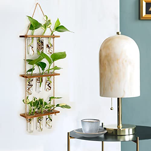 XXXFLOWER Wall Hanging Propagation Station with Wooden Stand Glass Test Tubes Tiered Planters Wall Terrarium for Home Office Plant Hanger Flower Vases Wall Decor Hydroponic Cuttings (9 Tube Vases) | Mini Flower Pothos Test Tube Vase,Wall Decor Hanging Pla
