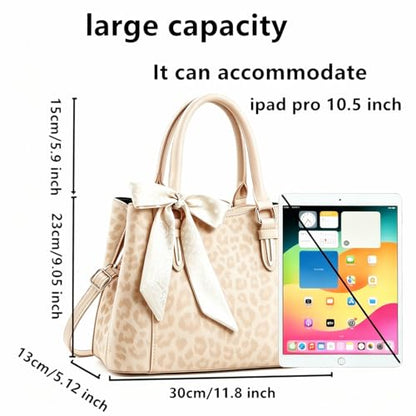 3 Compartment Satchel Purse Top Hnadle Bags Hobo Handbag for Women | Multi Compartment,Medium,Leopard Print Faux Fur,Detachable Shoulder Crossbody Strap,Work Office Daily,High elasticity base - color: Off-white Leopard
