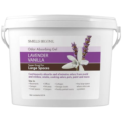 SMELLS BEGONE 1-Gallon Gel Odor Eliminator – High-Capacity, Long-Lasting Absorber for Large Basements, Garages, Workshops & Commercial Areas – Remove Tough Odors with Essential Oils (Lavender Vanilla)