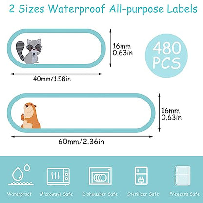 480 Baby Bottle Labels for Daycare, Waterproof Self-Laminating | Cute Animal Design, 2 Sizes, For Bottles, Lunch Boxes And School Gear - style: Cute Animal Style