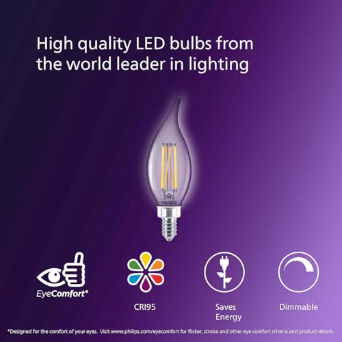 PHILIPS LED 40W BA11 E12 Base 3-Pack Ultra Definition Daylight (5000K) 300 Lumen (3.5W = 40W) Dimmable Clear Flicker-Free Candelabra Light Bulbs - color: Daylight (5000k)