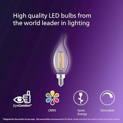 PHILIPS LED 40W BA11 E12 Base 3-Pack Ultra Definition Daylight (5000K) 300 Lumen (3.5W = 40W) Dimmable Clear Flicker-Free Candelabra Light Bulbs - color: Daylight (5000k)
