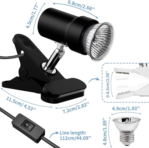 Moonorange Reptile Heat Lamp, Rotatable UVA/UVB Light with 2pcs Basking Bulbs (25W + 35W), Suitable for Turtle, Lizard, Bearded Dragon, Snake, Reptiles (Black) - color: A Lamp Kit (Black)