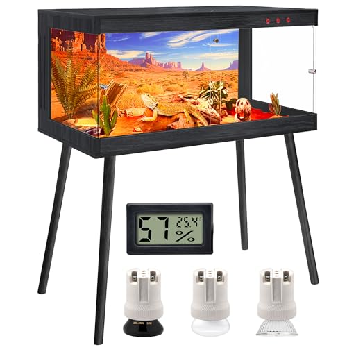 Royxen Bearded Dragon Tank, 65 Gallon Reptile Tank with Leg Stand,Built-in Lighting Reptile Enclosure, Tempered Glass Bearded Dragon Encloure for Chameleon (Black,40"x 20"x 20") - color: Black, size: 65 Gallons,40"x20"x20"