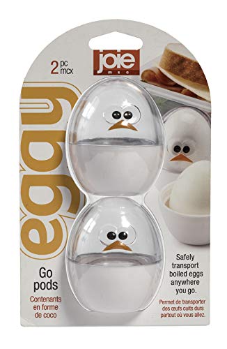 Joie Eggy Go Pods, Boiled Egg Holder for Travel or Fridge Storage, 2-Pack | Hard Container with Twist On Lid, Compact for Lunch Bags, Cute Chicken Design, BPA-Free and Dishwasher Safe