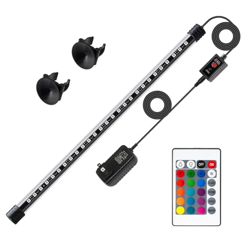 LED Aquarium Light with IP68 Waterproof and Memory Function Submersible Fish Tank Light with Remote and 16 Colors 19 Inches Brightness Adjustable Underwater Light Bar for Fish Tank Aquarium - size: 19 inch (With Remote Control)