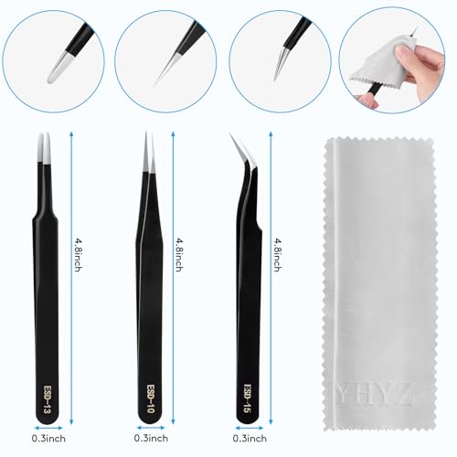 YHYZ 3PCS Precision Tweezers Set, Premium Stainless Steel Anti-Static ESD Tweezes, Suitable for Tweezers, for Craft, Electronic, Soldering, Model, Hobby, Jewelry Making Laboratory - style: 3pcs, Version 1