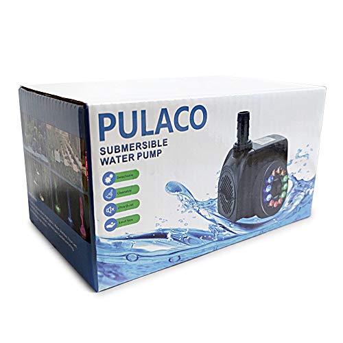 160GPH Small Fountain Pump, 10Watt Submersible Pump with Automatic Color Changing LED Light and 3.3 ft Tubing for Water Feature, Outdoor Pond, Aquarium fish tanks