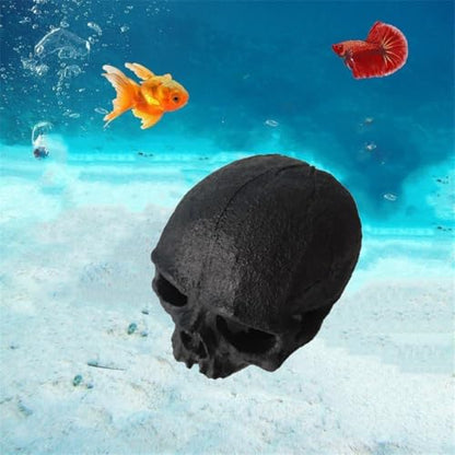 Aquarium Terrarium Skull Decor, Reptile Hide House Shelter Cave for Geckos Spider Lizard Snake, Fish Tank Hide Cave House Hideouts Stones for Small Fish Shrimp Betta Crab Guppy Cichlids (Black)
