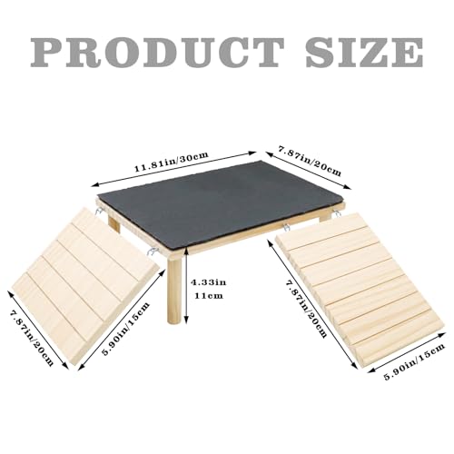 Bearded Dragon Basking Platform, Wooden + Rock Plate Reptile Cave Hideout with Climbing Ramp, Aquariums & Terrariums Accessories for Bearded Dragons Leopard Geckos Lizards Turtles Hamsters - color: Wood + Rock