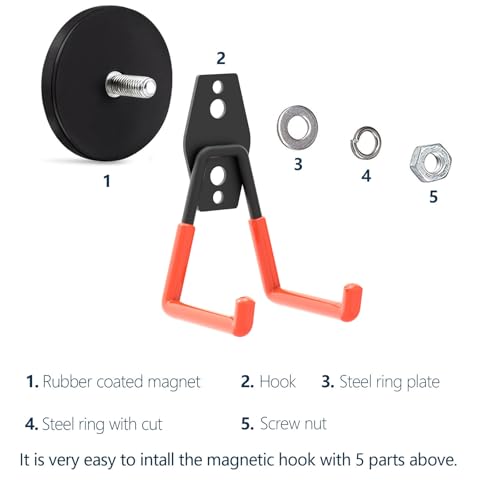 Garage Magnet Hooks, Heavy Duty Magnetic Hooks Tool Hangers for Garage Workshop Magnetic Metal Wall Hook Hangers with Anti-Slip Coating for Ladders, Garden Tools, Bulky Items (4 Pack) - style: Middle L/4 pack 16-80lbs