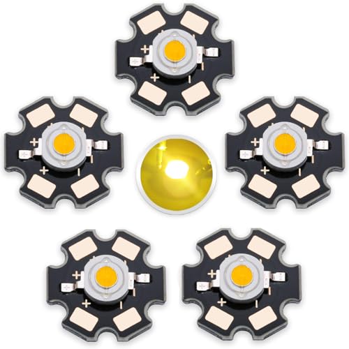 5PCS 3W Warm White LED Chip, High Power COB Bright Light Emitting Diode with Aluminum Plate 20mm Star PCB Base Heat Sink for Light Chip Replacement (700mA,3.0-3.4V,140deg,2800-3200K) - color: Warm White