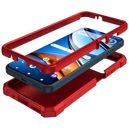 for Cricket Icon 2026 U656AC Slim Tough Hybrid Phone Case + Tempered Glass + Extreme Band (Red) - color: Red