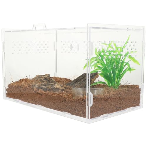 Abaodam Reptile Terrarium Acrylic Tank 25x15x15cm Enclosure with 4pcs Starter Kit for Lizards, Tarantulas, Frogs, Suitable for Home Breeding and Pet Habitat