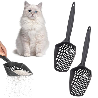 Set of 2 Cat Litter Scoop with Small Holes for Fine Litter, Hanging Handle Deep Reptile Terrarium Sand Sifter, Poop Scooper Rabbit Pooper Lifter Kitten Sifting Shovel (Black, Set of 2) - color: Black, size: Set of 2