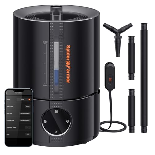 Spider Farmer 5L Cool Mist Plant Humidifier with Hose for Indoor Grow Tent | App Control, Target Humidity Set, 450ml/H Max Output, Temp & Humidity Probe, Extendable Targeting Hose