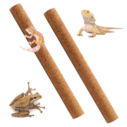 PINVNBY 2 Pcs Reptile Branches for Climbing,Natural Lizard Cork Stick Bearded Dragon Tree Branch Habitat Log Decor for Tree Frog Snake Crested Gecko Spider Chameleon - size: L:15.75”Lx1.65”Wx1.65”H