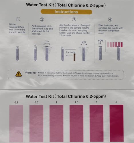 Envig Compare-It Total Chlorine (Free Chlorine + Chloramine) Reagent Test Kit, 0.2-5 PPM 6 Readings, Low to Middle Total Chlorine Colorimetric Chemical Reagent Test