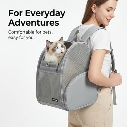 Cat Backpack Carrier for Small Dogs and Medium cat Puppy Kitten Bunny Pet Carrier Backpack Collapsible with Fully Ventilated Mesh with Safety Leash (Gray, 12.9" L x 10.62" W x 15.5" H - M) - color: Gray, size: Medium