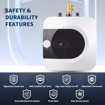 8 Gallon Mini Tank Water Heater, 120V 1500W, Under Sink Water Heater 30L | Electric Hot Water Heater SS-316L element, 86-167°F adjustable temp, wall or floor mount, 1/2" NPT for RV kitchen bathroom