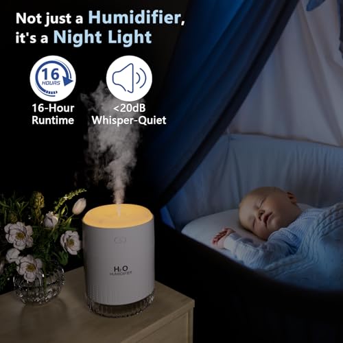 SZO Plant Humidifier Indoor, 500ml White with Colorful Lights | Small Humidifiers for Plants, Travel, Bedroom, Office Desktop, Baby Room - color: White2.0