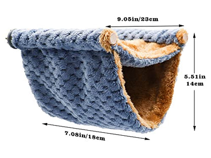 Fleece Winter Warm Rat Hammock, Double Layer Hanging Birds Nest Bed with Warm Fleece, Bird Cage Stand Perch, Hideaway Cave Tent, Sleep Bed Cage Accessories for Rat, Guinea Pig, Chinchilla (Blue) - color: Blue