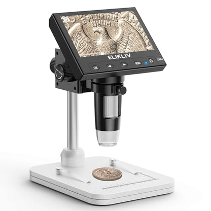 Elikliv Microscope, LCD Digital Coin Microscope 1000x, Coin Magnifier with 8 Adjustable LED Lights, PC View Compatible with Windows/MacBook, EDM4, 4.3-Inch - color: White