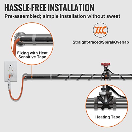 VEVOR Self-Regulating Pipe Heating Cable, 120-feet 5W/ft Heat Tape for Pipes Freeze Protection, Protects PVC Hose, Metal and Plastic Pipe from Freezing, 120V - size: 120 Feet