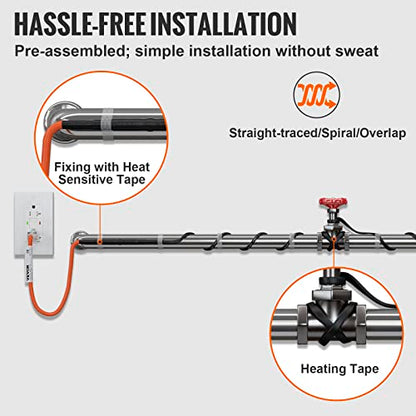 VEVOR Self-Regulating Pipe Heating Cable, 120-feet 5W/ft Heat Tape for Pipes Freeze Protection, Protects PVC Hose, Metal and Plastic Pipe from Freezing, 120V - size: 120 Feet