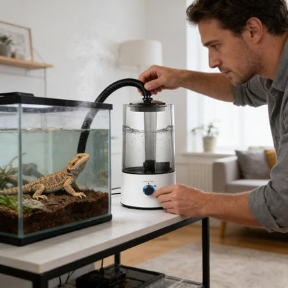 Reptile Humidifier & Fogger 4L Large Capacity Tank Cool Mist Maker with Adjustable Hose, Auto Shut-Off for Terrarium Geckos Snakes Turtles Lizards Frogs (White)