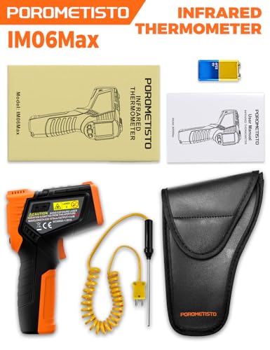 4 in 1 Temperature Gun POROMETISTO 4 Types of Alarm Setting | -58-1472°F For Infrared/Ambient Temperature Humidity Infrared Thermometers,Industrial Laser Thermometer Gun with K-Type Probe