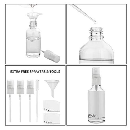 2oz Clear Glass Spray Bottles for Essential Oils, Set of 3 | Small, Plastic Sprayer - color: White Clear
