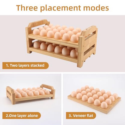 48 Egg Holder Countertop 2-Tier Stackable Bamboo Egg Tray with Anti-Slip Pads/Ventilation Design, Fresh Eggs Storage Organizer for Chicken/Duck/Turkey Eggs - style: Rustic 48Pcs