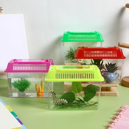 Portable Fish Tank 4-Pack 5.90X4.33X3.74In Handheld Aquarium Plastic Transparent Turtle Box with Handle Small Plastic Fish Carrier for Hamsters and Reptiles