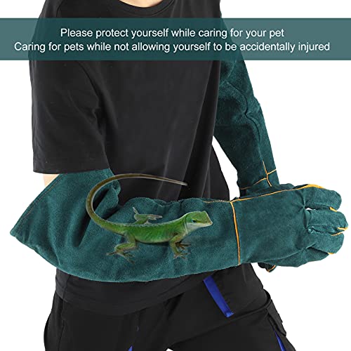 Anti Animal Bite Gloves Reptile Bird Handling Falcon Protective Safety Leather Supplies Durable Split Leather Heat Pet Training Snake Bite Protection Dark Green 23.6in