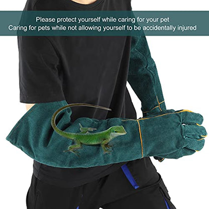 Anti Animal Bite Gloves Reptile Bird Handling Falcon Protective Safety Leather Supplies Durable Split Leather Heat Pet Training Snake Bite Protection Dark Green 23.6in
