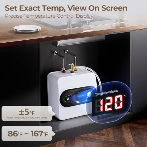 Electric Tank Water Heater, 8-Gallon Under Sink Instant Hot Water Tank，Equipped with Digital Temperature Display for RV, Camper, Kitchen, Food Truck，Wall or Floor Mounted, Black - color: Black, style: 8 Gallon
