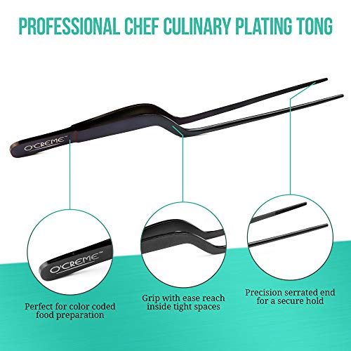 O'Creme 8 Inch Rose Gold Stainless Steel Precision Kitchen Culinary Offset Tweezer Tongs - color: Rose Gold, size: 8" Offset